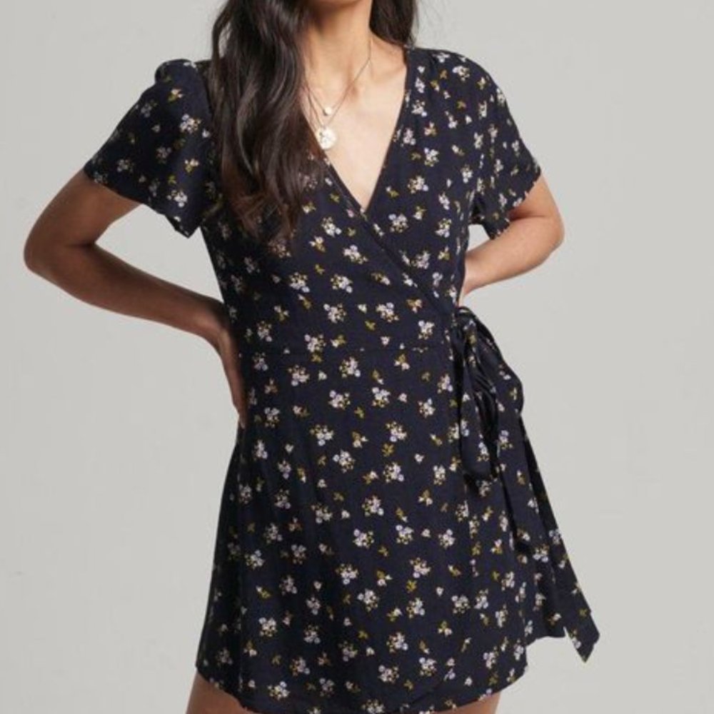 Superdry Womens Blue Vintage Mini Wrap Dress